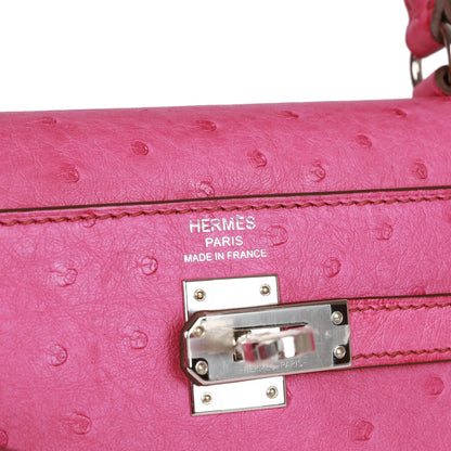 Hermes Kelly 25 Sellier Fuchsia Ostrich Palladium Hardware