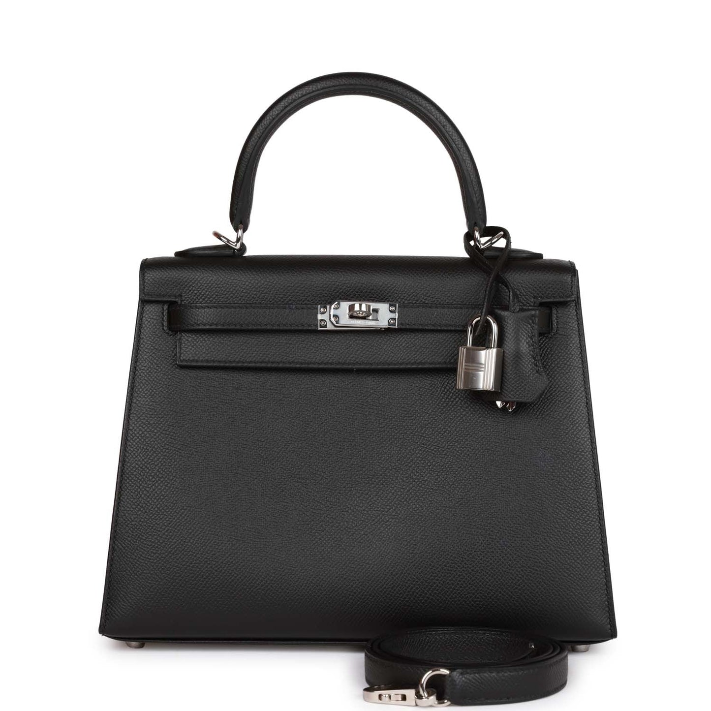 Hermes Kelly 25 Sellier Black Epsom Palladium Hardware