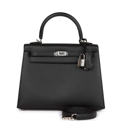 Hermes Kelly 25 Sellier Black Epsom Palladium Hardware