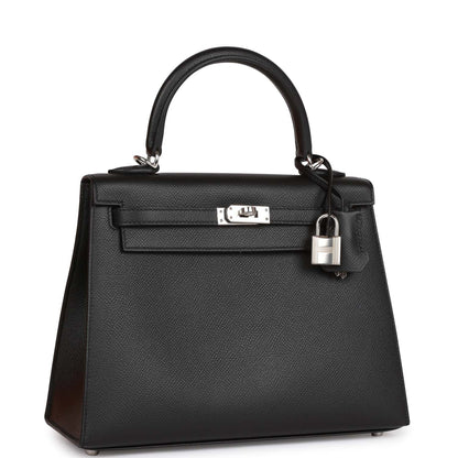 Hermes Kelly 25 Sellier Black Epsom Palladium Hardware
