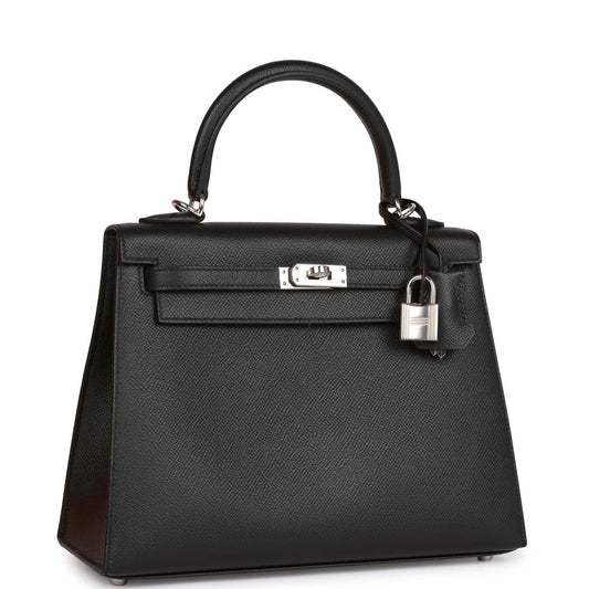 Hermes Kelly 25 Sellier Black Epsom Palladium Hardware