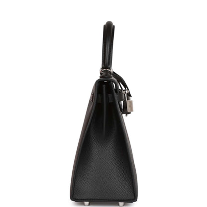Hermes Kelly 25 Sellier Black Epsom Palladium Hardware