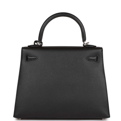 Hermes Kelly 25 Sellier Black Epsom Palladium Hardware