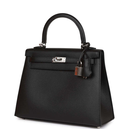 Hermes Kelly 25 Sellier Black Epsom Palladium Hardware