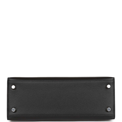 Hermes Kelly 25 Sellier Black Epsom Palladium Hardware