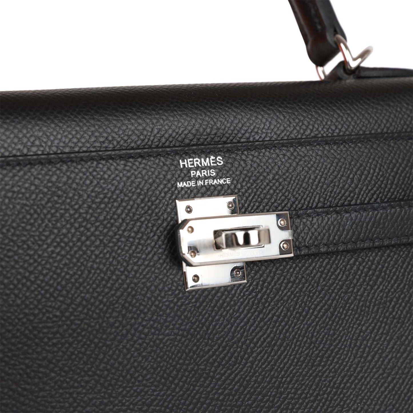 Hermes Kelly 25 Sellier Black Epsom Palladium Hardware