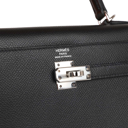 Hermes Kelly 25 Sellier Black Epsom Palladium Hardware