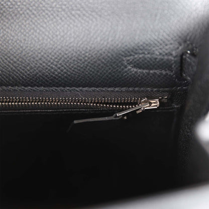 Hermes Kelly 25 Sellier Black Epsom Palladium Hardware