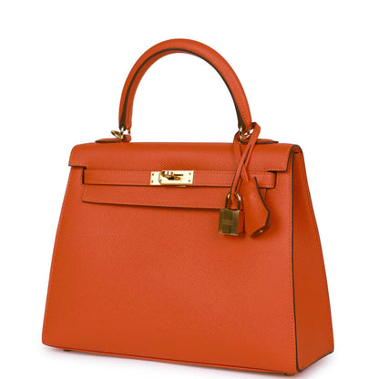Hermes Kelly 25 Sellier Feu Epsom Gold Hardware