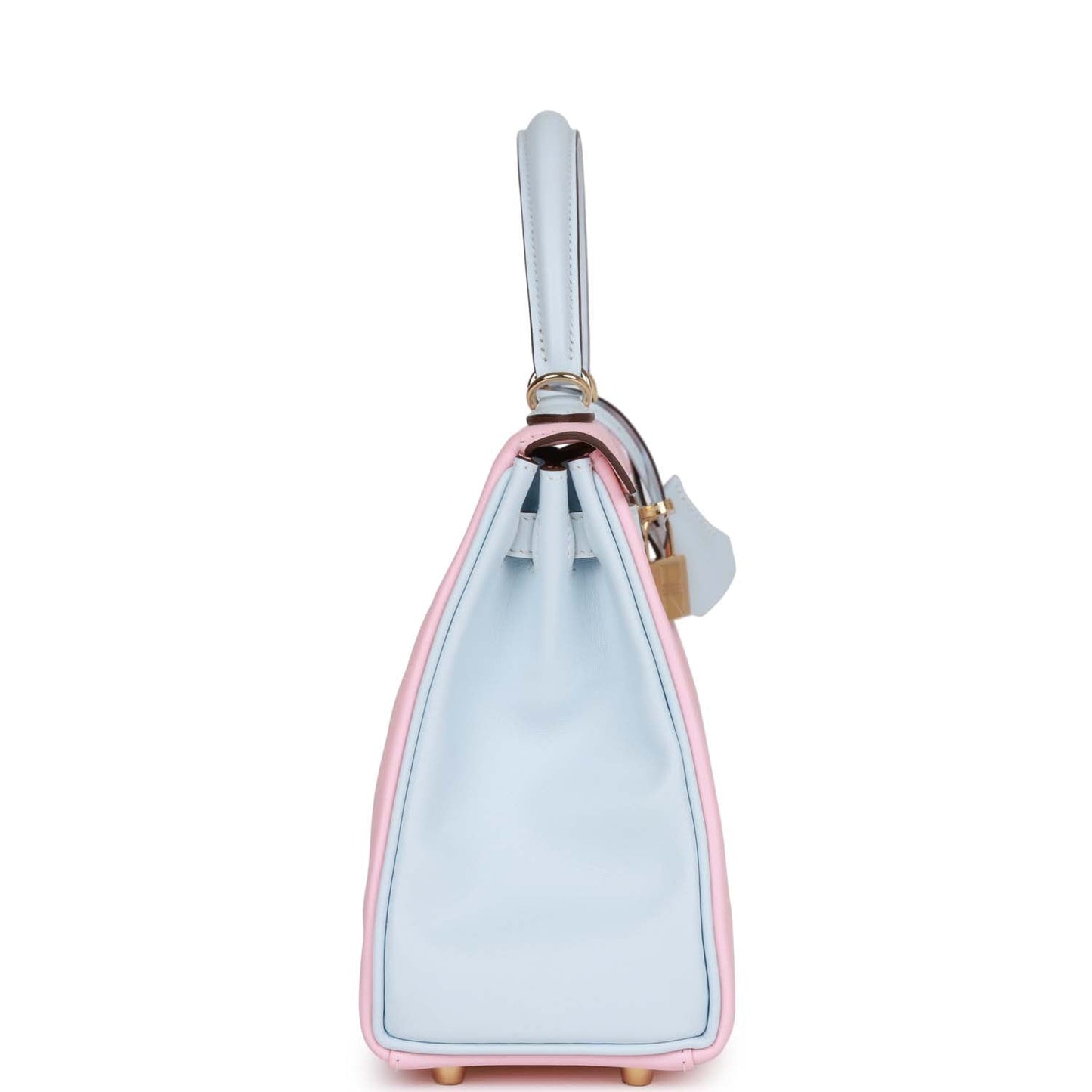 Hermes Kelly 25 Retourne Rose Sakura and Bleu Brume Swift Permabrass Hardware