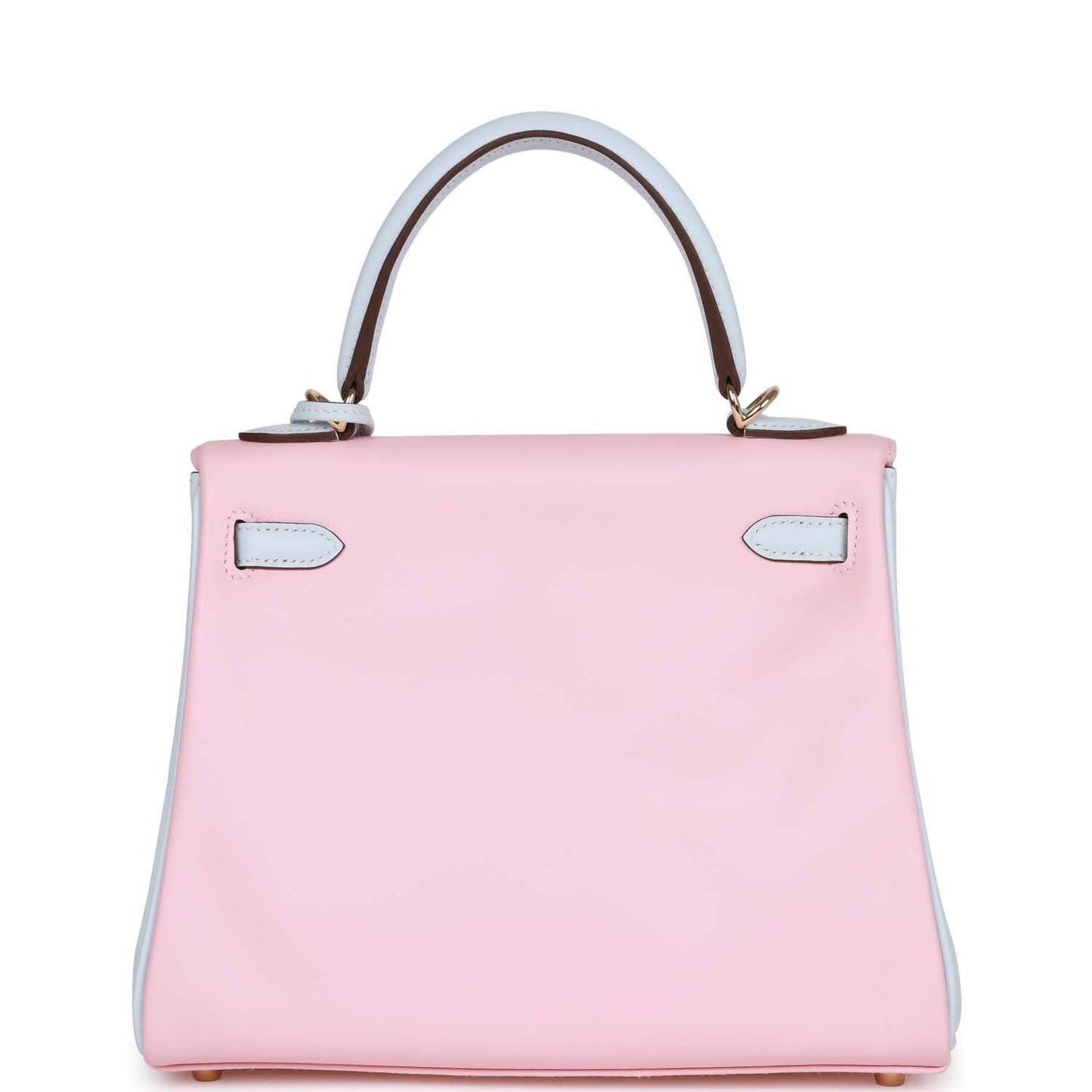 Hermes Kelly 25 Retourne Rose Sakura and Bleu Brume Swift Permabrass Hardware
