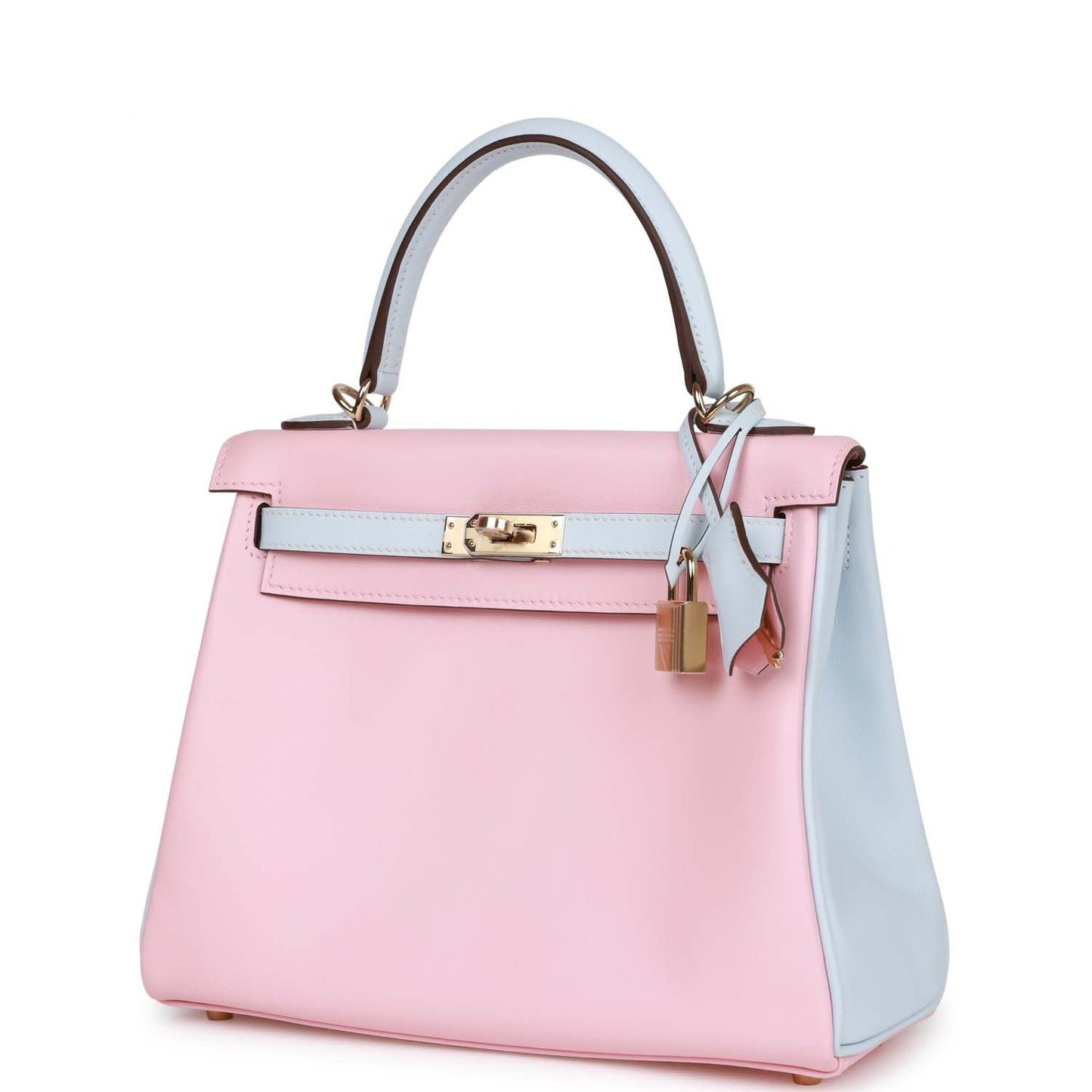 Hermes Kelly 25 Retourne Rose Sakura and Bleu Brume Swift Permabrass Hardware