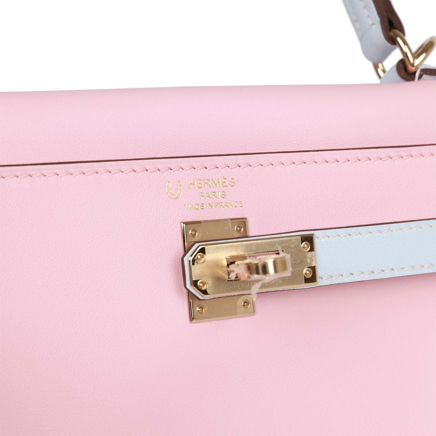 Hermes Kelly 25 Retourne Rose Sakura and Bleu Brume Swift Permabrass Hardware