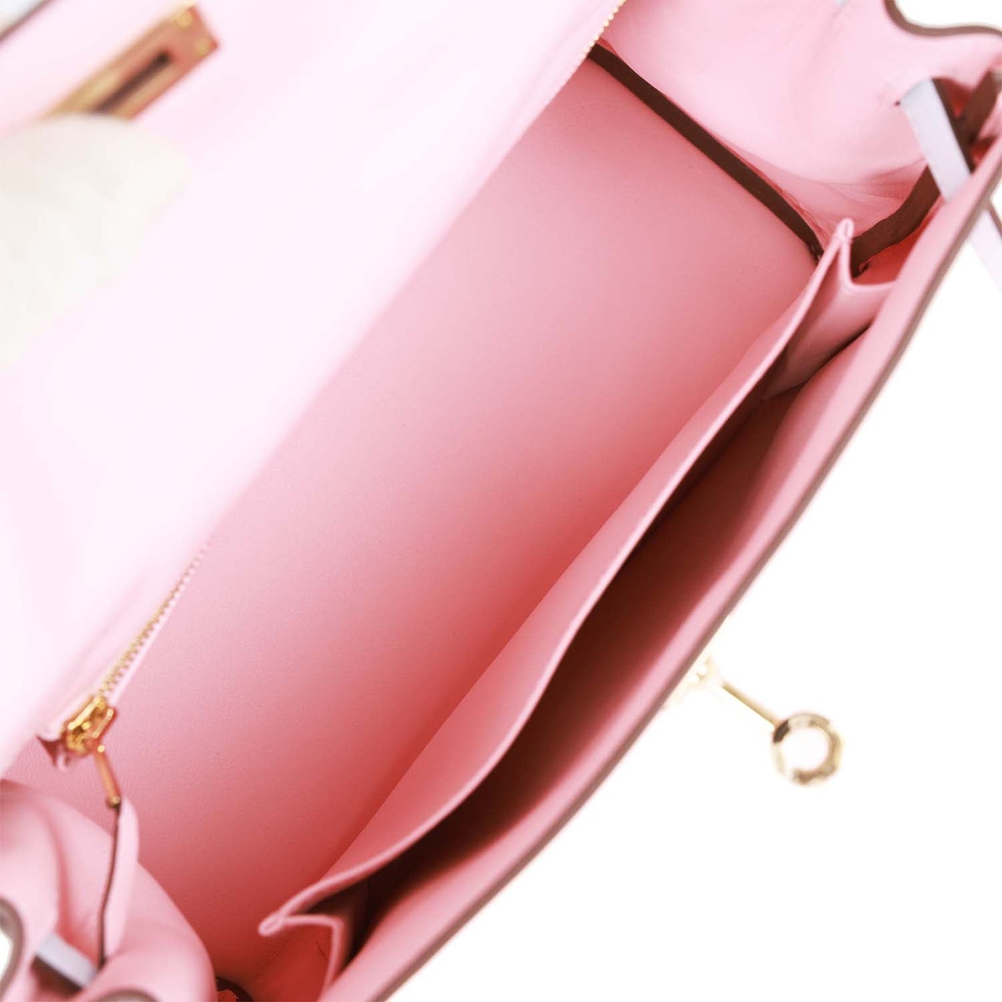 Hermes Kelly 25 Retourne Rose Sakura and Bleu Brume Swift Permabrass Hardware