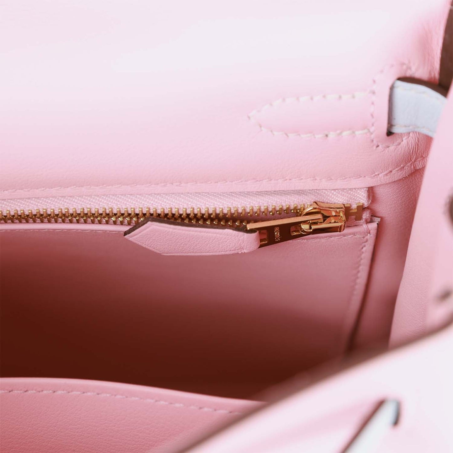 Hermes Kelly 25 Retourne Rose Sakura and Bleu Brume Swift Permabrass Hardware