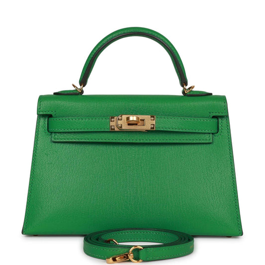 Hermes Kelly 20 Sellier Bambou Chevre Gold Hardware