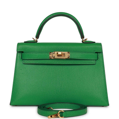 Hermes Kelly 20 Sellier Bambou Chevre Gold Hardware