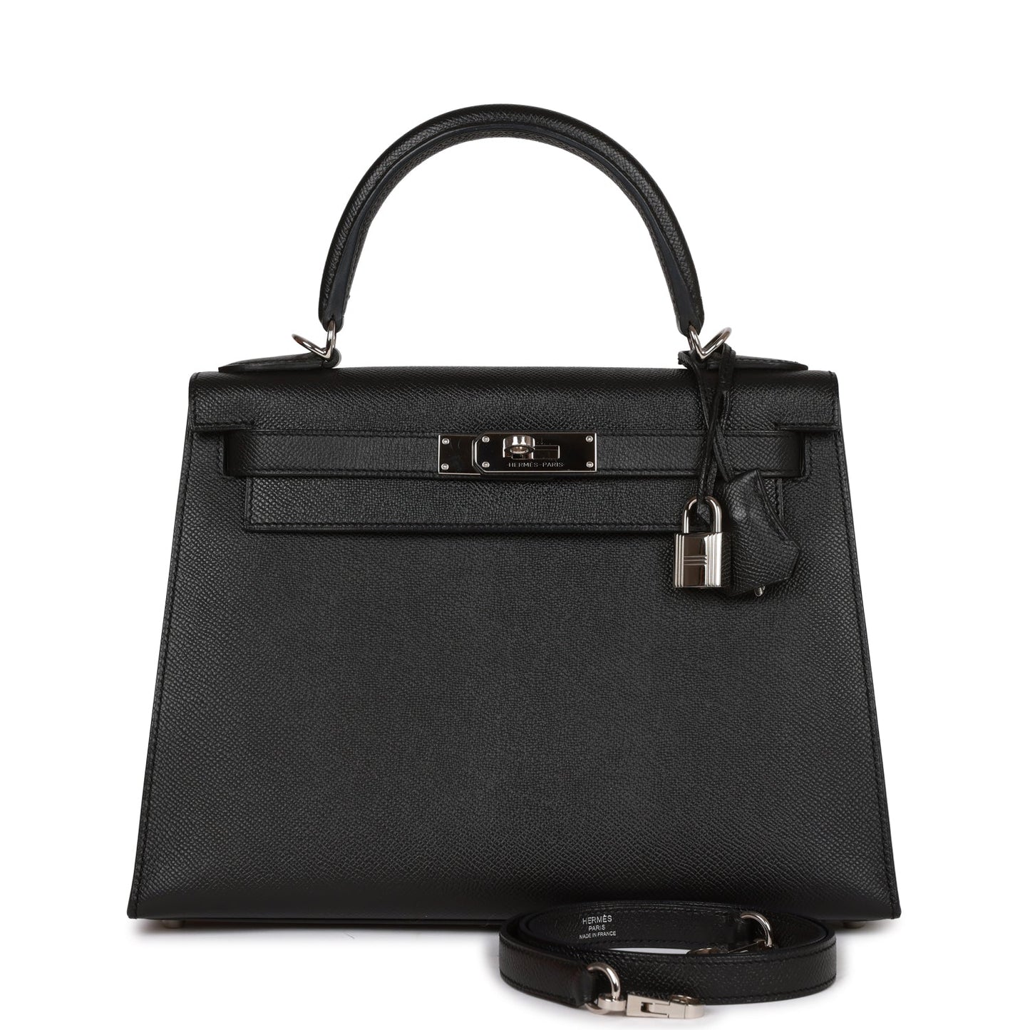Hermes Kelly 28 Sellier Black Epsom Palladium Hardware