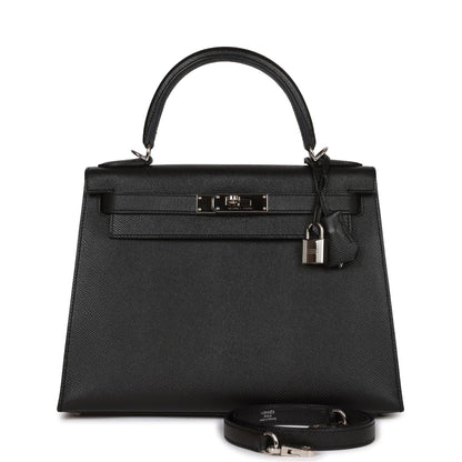 Hermes Kelly 28 Sellier Black Epsom Palladium Hardware