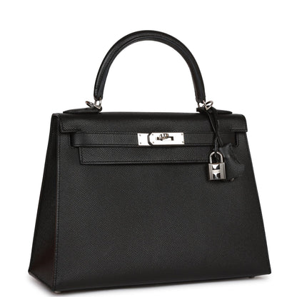 Hermes Kelly 28 Sellier Black Epsom Palladium Hardware