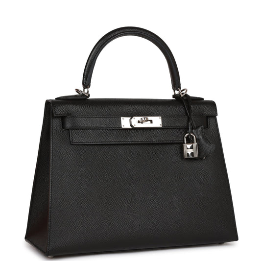 Hermes Kelly 28 Sellier Black Epsom Palladium Hardware