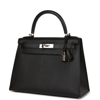 Hermes Kelly 28 Sellier Black Epsom Palladium Hardware