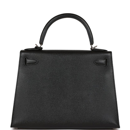 Hermes Kelly 28 Sellier Black Epsom Palladium Hardware