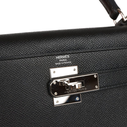 Hermes Kelly 28 Sellier Black Epsom Palladium Hardware