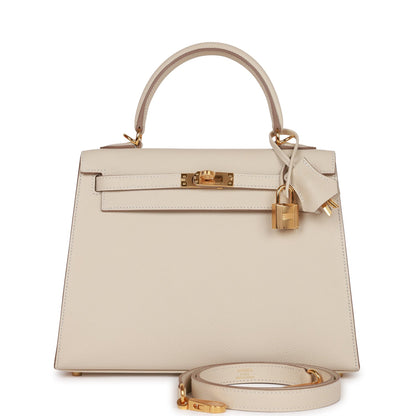 Hermes Kelly 25 Sellier Craie Epsom Gold Hardware