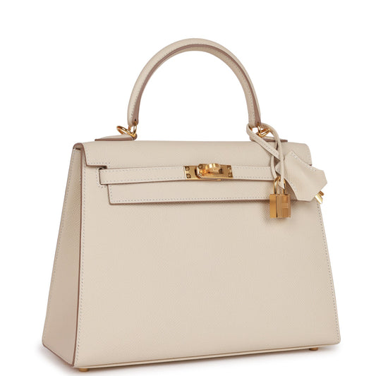 Hermes Kelly 25 Sellier Craie Epsom Gold Hardware