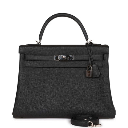 Hermes Kelly 32 Retourne Black Togo Palladium Hardware