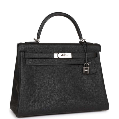 Hermes Kelly 32 Retourne Black Togo Palladium Hardware