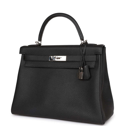 Hermes Kelly 32 Retourne Black Togo Palladium Hardware
