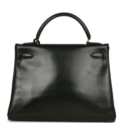 Hermes Kelly 32 Retourne Vert Fonce Box Gold Hardware