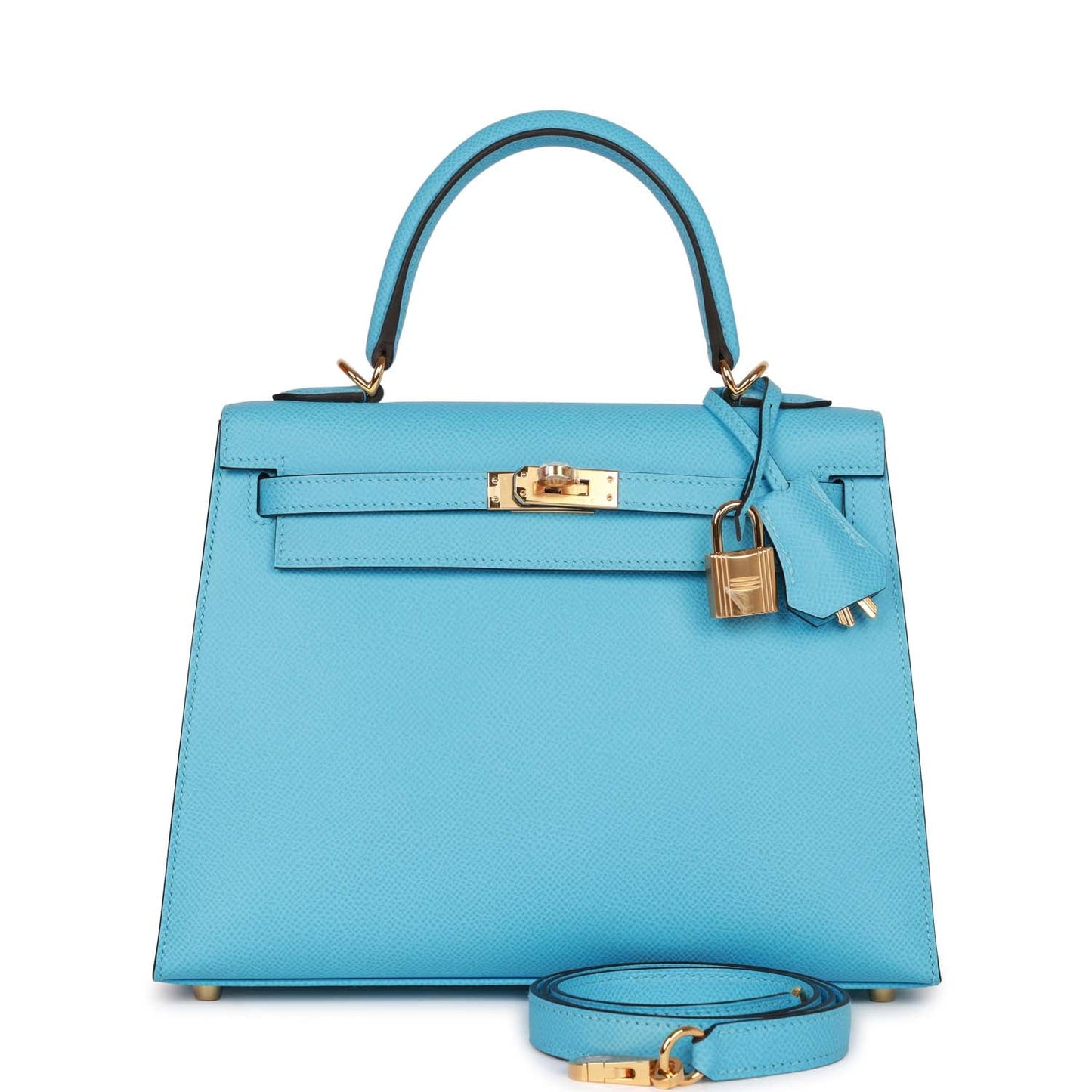 Hermes Kelly 25 Sellier Celeste Epsom Gold Hardware