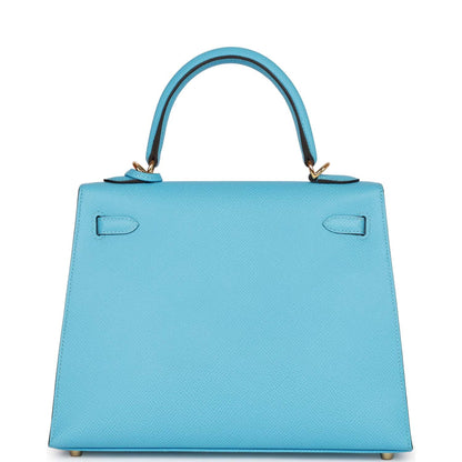 Hermes Kelly 25 Sellier Celeste Epsom Gold Hardware