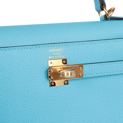 Hermes Kelly 25 Sellier Celeste Epsom Gold Hardware