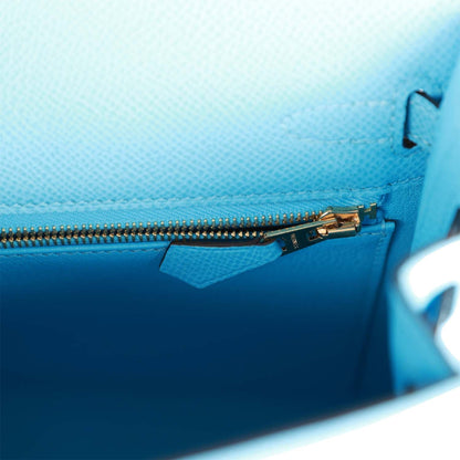 Hermes Kelly 25 Sellier Celeste Epsom Gold Hardware