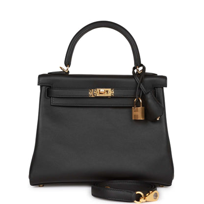 Hermes Kelly 25 Retourne Black Swift Gold Hardware