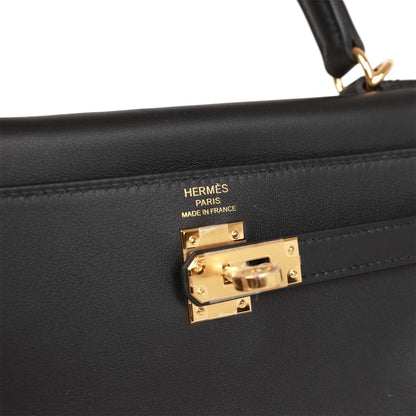 Hermes Kelly 25 Retourne Black Swift Gold Hardware