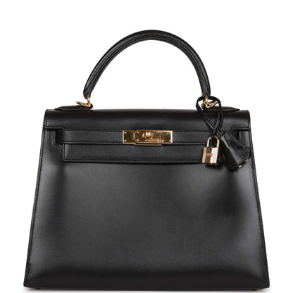 Hermes Kelly 28 Sellier Black Box Gold Hardware