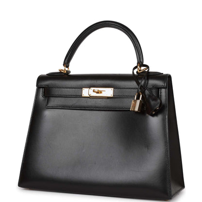 Hermes Kelly 28 Sellier Black Box Gold Hardware