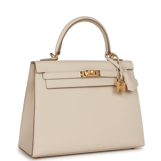 Hermes Kelly 25 Sellier Craie Epsom Gold Hardware