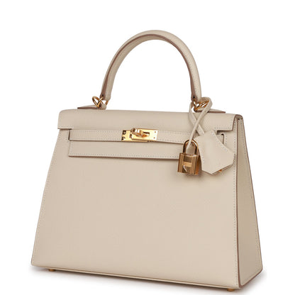 Hermes Kelly 25 Sellier Craie Epsom Gold Hardware