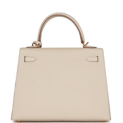 Hermes Kelly 25 Sellier Craie Epsom Gold Hardware