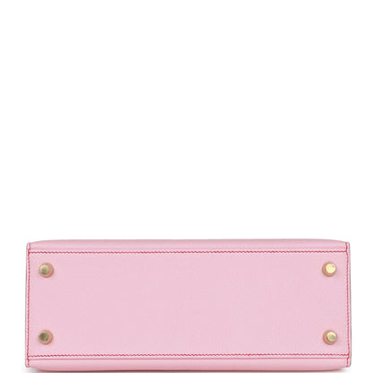 Hermes Kelly 25 Sellier Rose Sakura Chevre Brushed Gold Hardware