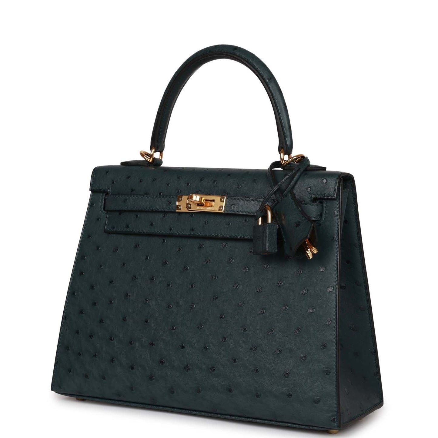 Hermes Kelly 25 Sellier Vert Cypress Ostrich Gold Hardware