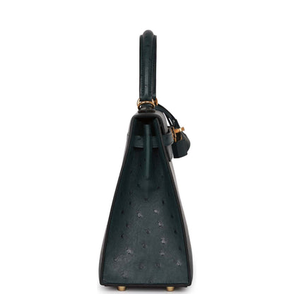 Hermes Kelly 25 Sellier Vert Cypress Ostrich Gold Hardware