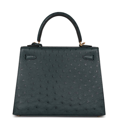 Hermes Kelly 25 Sellier Vert Cypress Ostrich Gold Hardware