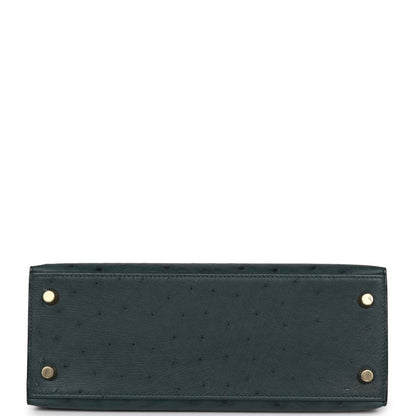Hermes Kelly 25 Sellier Vert Cypress Ostrich Gold Hardware